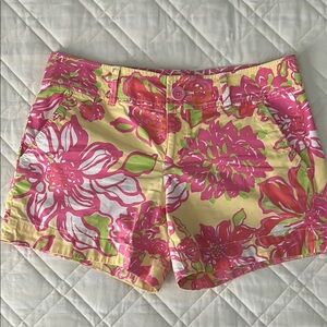 Lilly Pulitzer Pink and Yellow Shorts Vibrant Floral Design